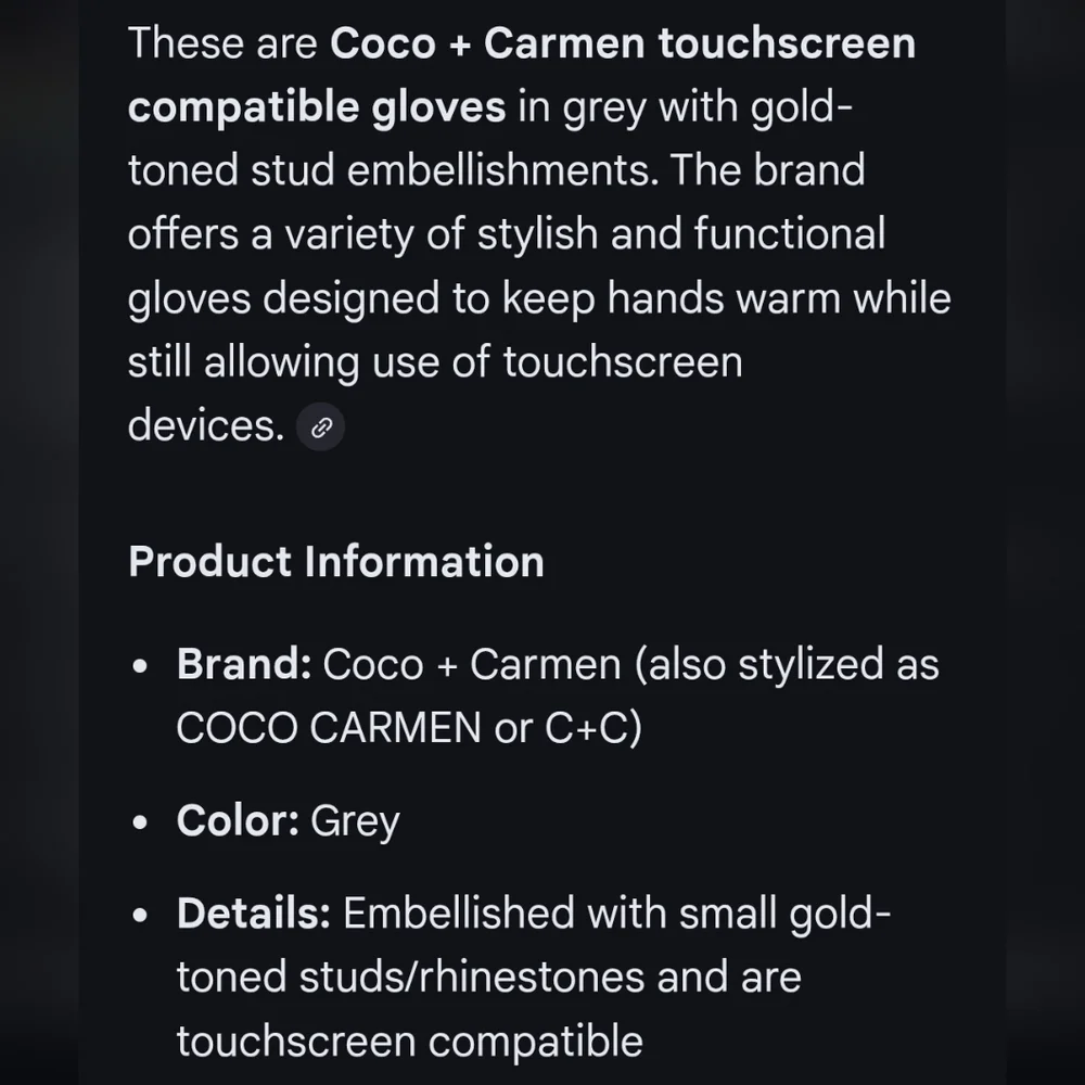 Coco + Carmen Gray Gloves with Gold Accents Women's One Size